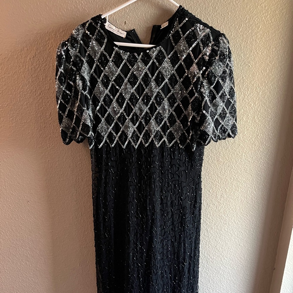 Beautiful long black dress with silver and black sequences for a fancy occasion